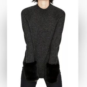 Boden Benedicta Gray Melange Cashmere Faux Fur Cuff Sweater